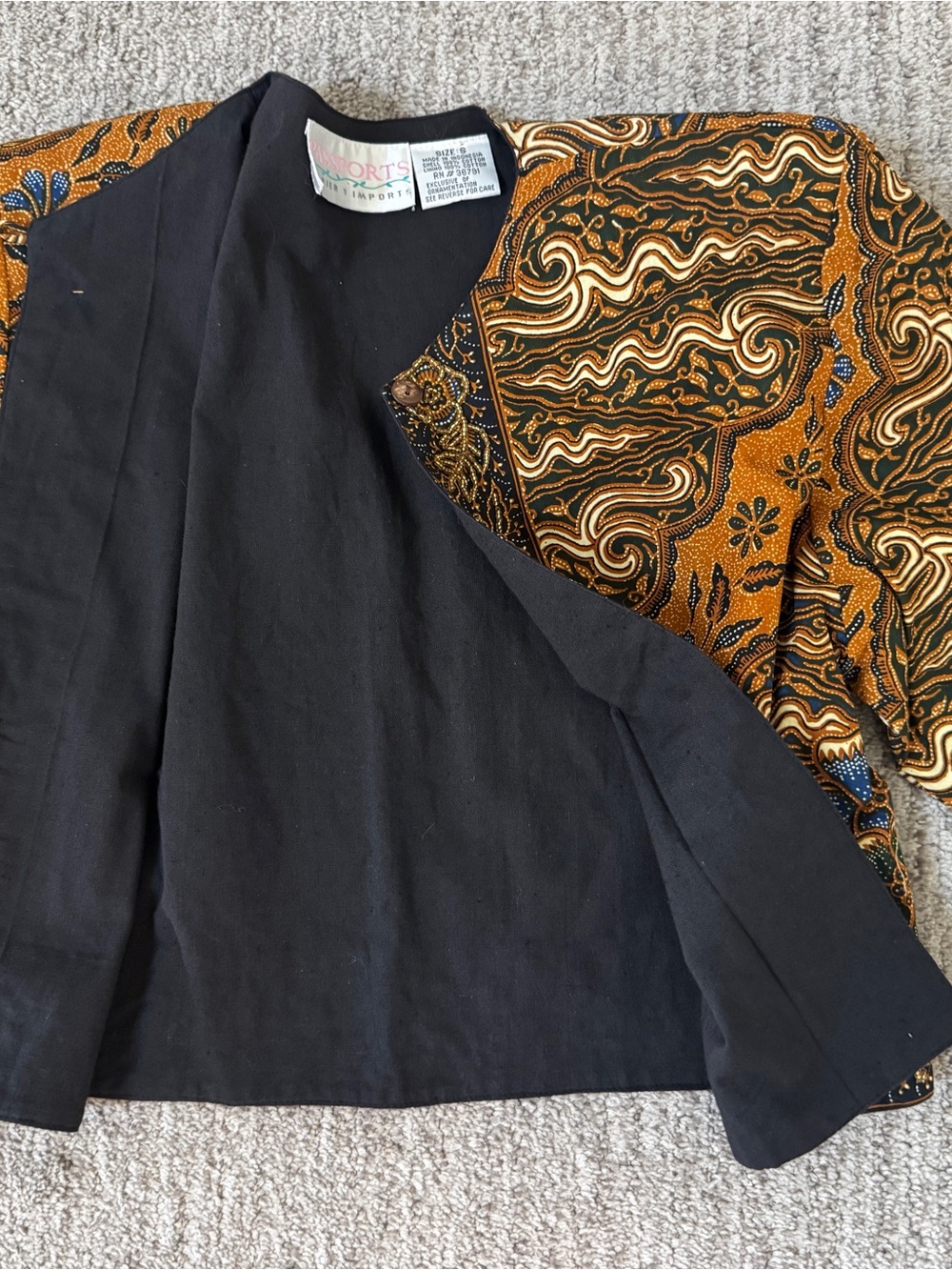 Vintage 90s Passports of Pier 1 Imports Brown Batik Beaded Cropped Jacket S - Picture 3 of 10
